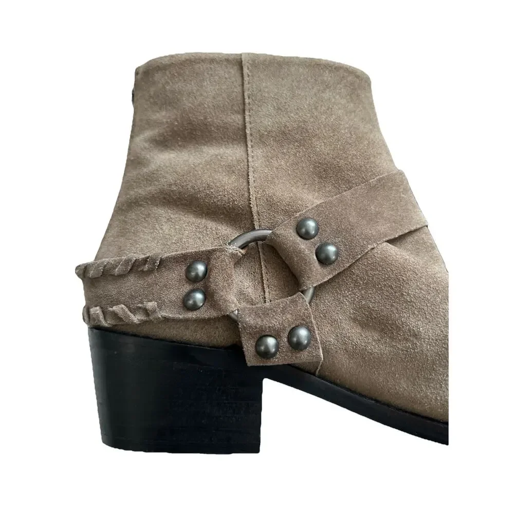 Vintage 7 Alameda Ankle Boot Womens 7.5 Brown Leather Back Zip Harness Western - Picture 9 of 13